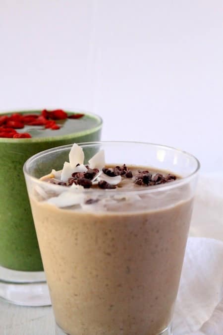 superfood powder and chocolate milk drink
