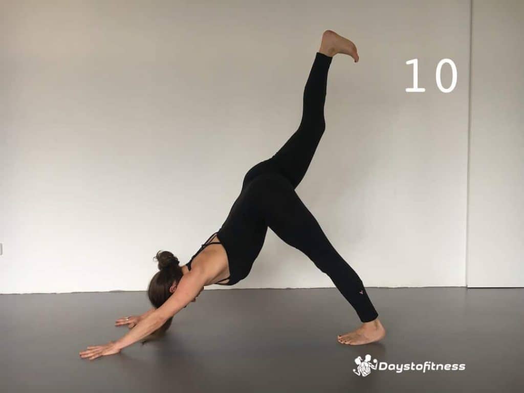 Sun Salutation 10 - raise your right leg high