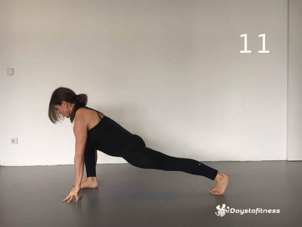 Sun Salutation 11 - step your right foot in between your hands