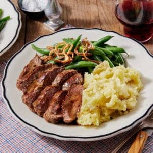 Bistro Steak with Mustard Smashed Potatoes and Spinach