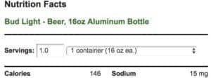 bud light beer 16 oz calories